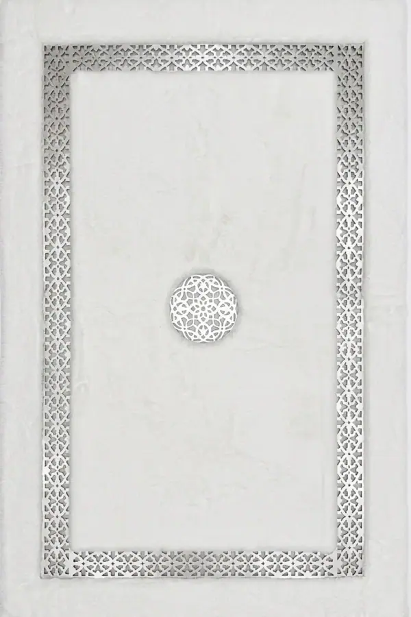 Şahmeran Ortası Desenli Tavşan Tüyü Beyaz Gümüş