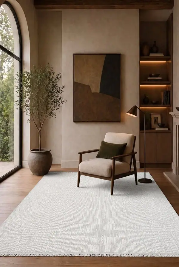 Romans Vizyon 3513 Bej Sade Dokulu Akrilik Salon Halısı