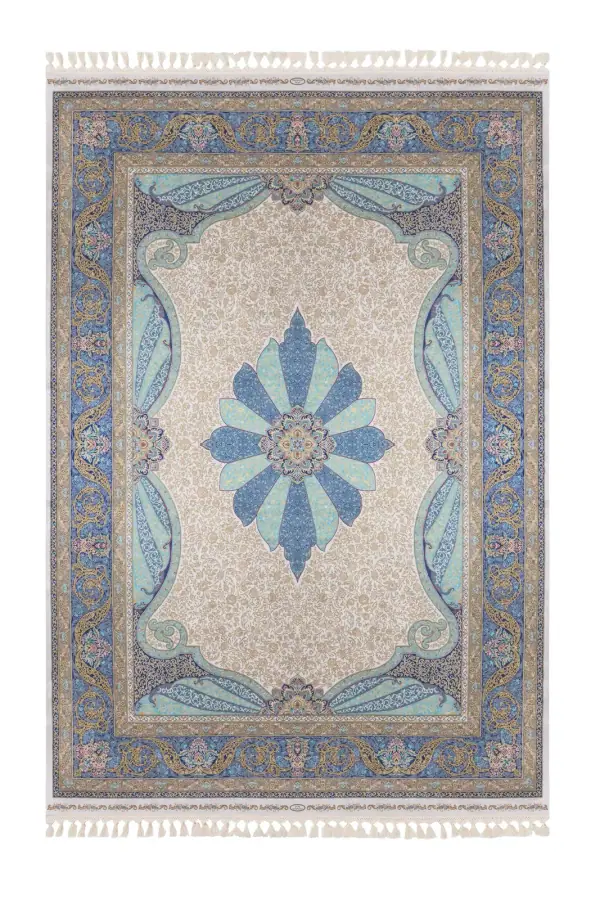 Kaftan Krem ve Lacivert Salon Halısı KF2306