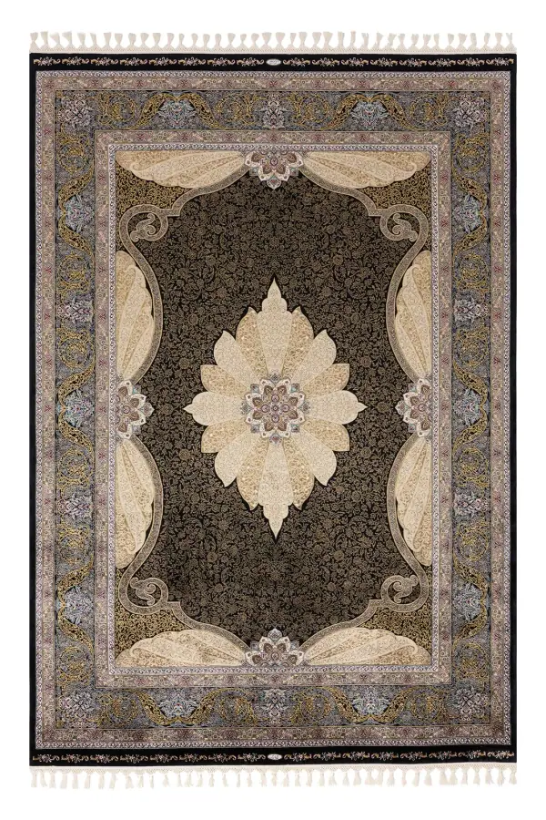 Kaftan Siyah ve Krem Salon Halısı KF2301