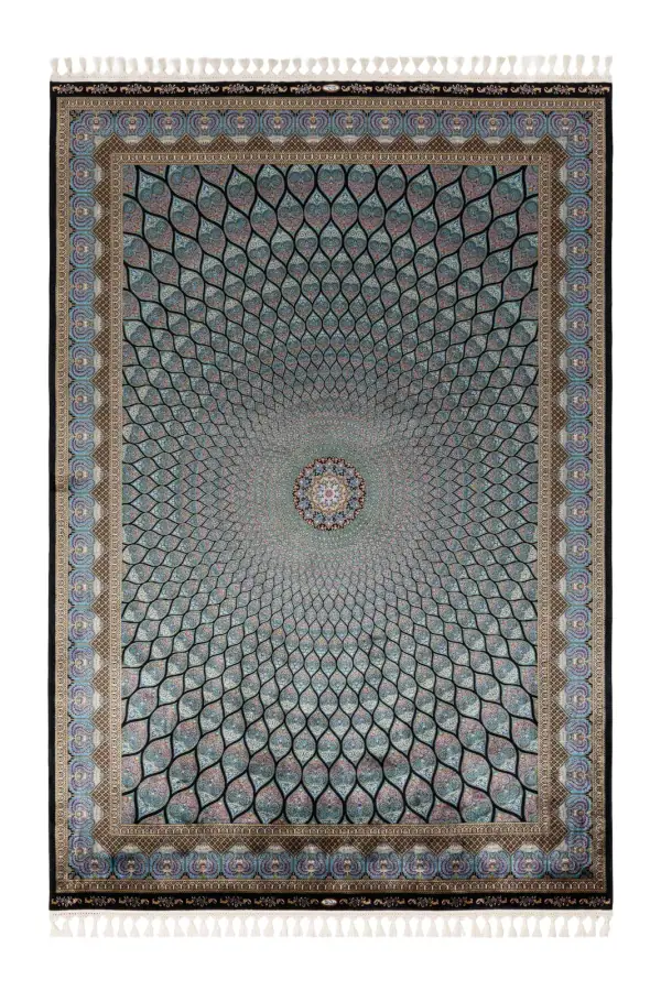 Kaftan Siyah ve Turkuaz Salon Halısı KF2319