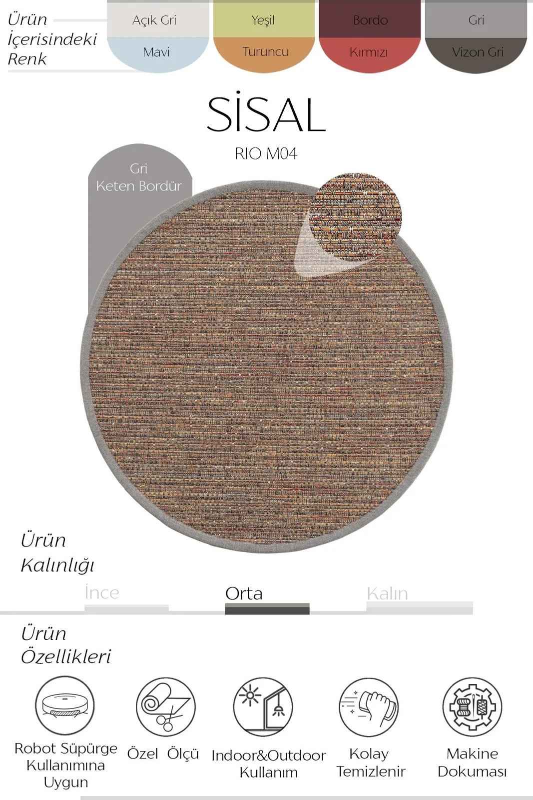 Rio Keten Monterey Bordür Yuvarlak Sisal Halı — görsel 2