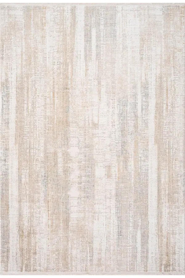 Koza Rust Bej Modern Çizgili Salon Halısı A1234E