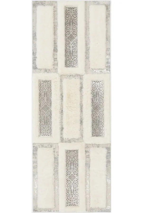Şahmeran Dama Desenli Tavşan Tüyü Beyaz Gümüş