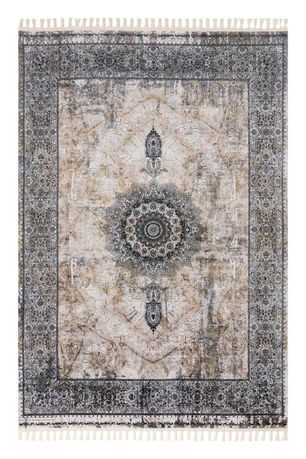 Kaftan Krem ve Siyah Salon Halısı KF2313