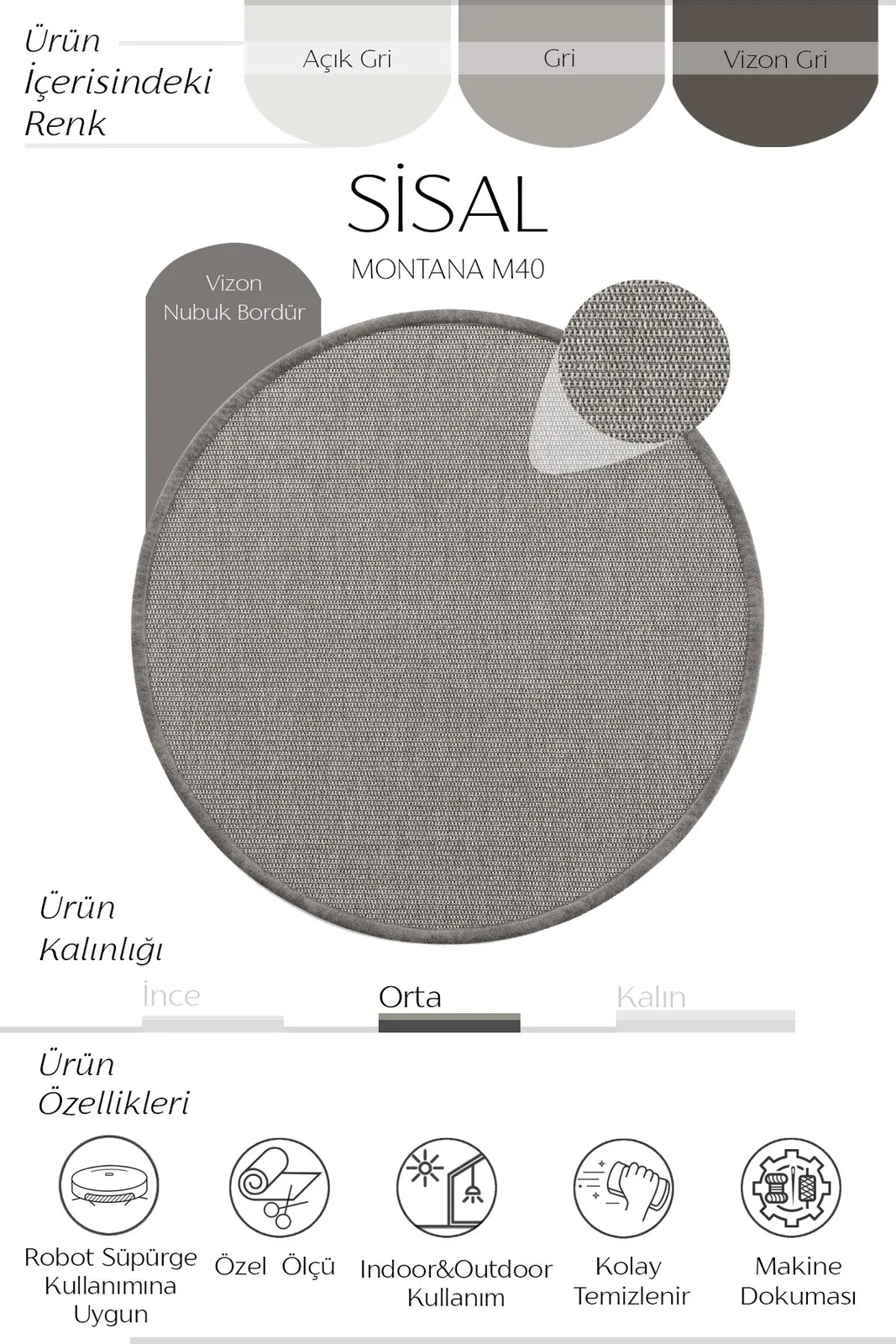 Montana Deri Bordür Yuvarlak Sisal Halı — görsel 2
