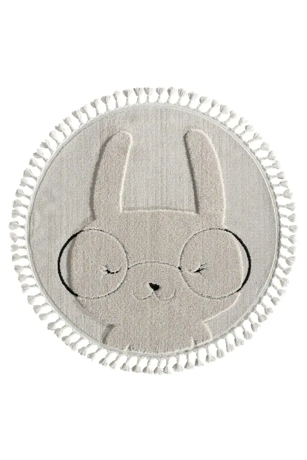 Bunny Tavşan Figürlü Yuvarlak Takma Saçaklı Çocuk Odası Halısı